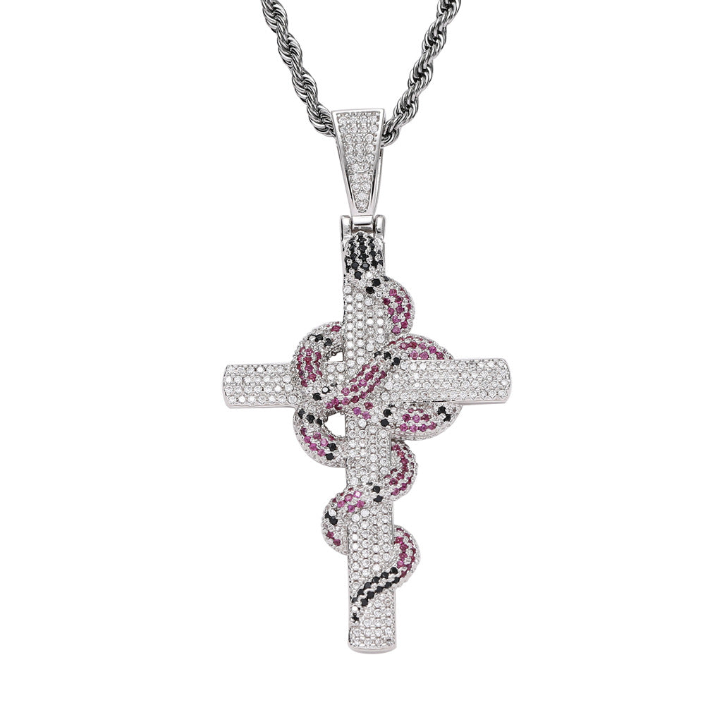 Vintage Snake Winding Cross Micro-inlaid Zircon Pendant