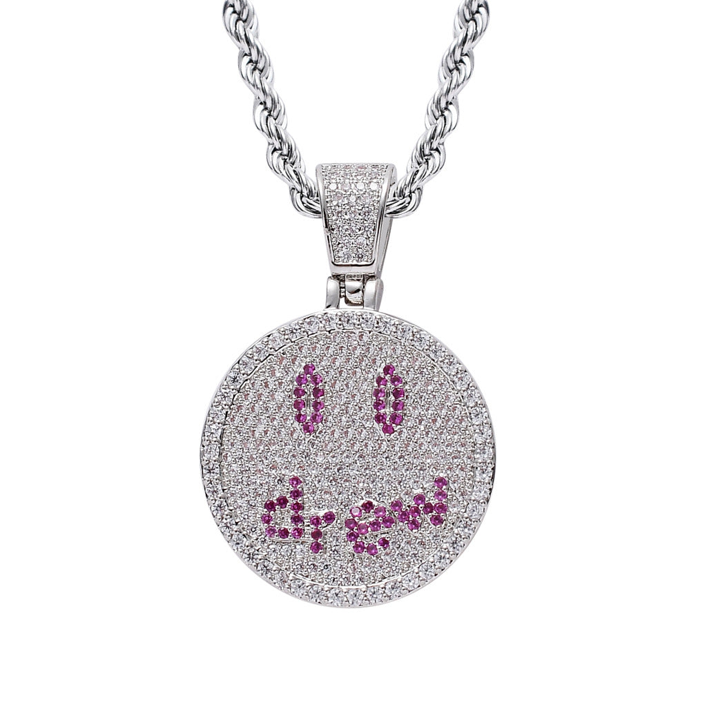 Justin Bieber the Same Style Smiley Face Drew Letter Zircon Pendant