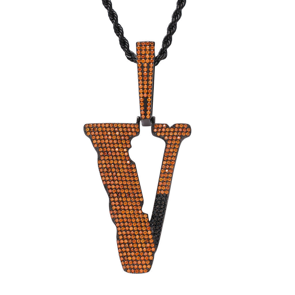 Full Rhinestone Color Zirconium Letter Big V Pendant