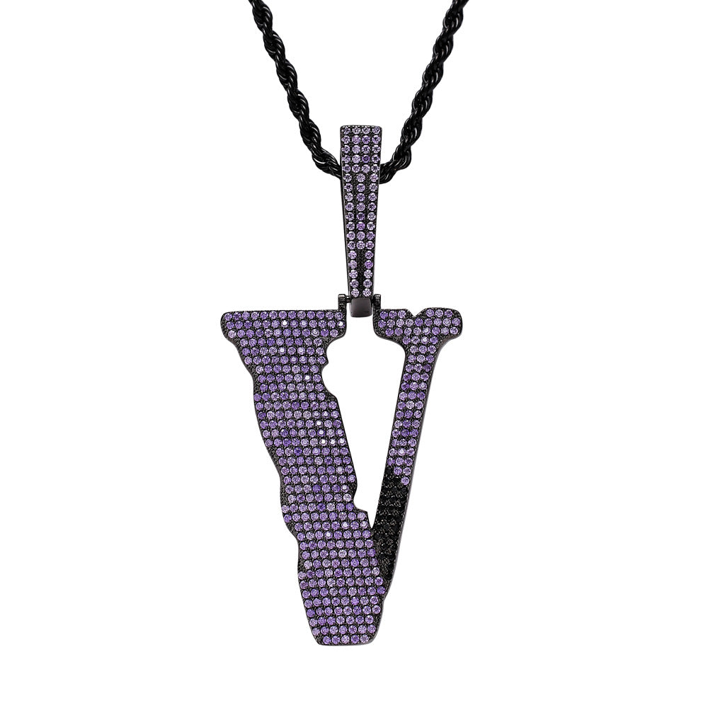 Full Rhinestone Color Zirconium Letter Big V Pendant