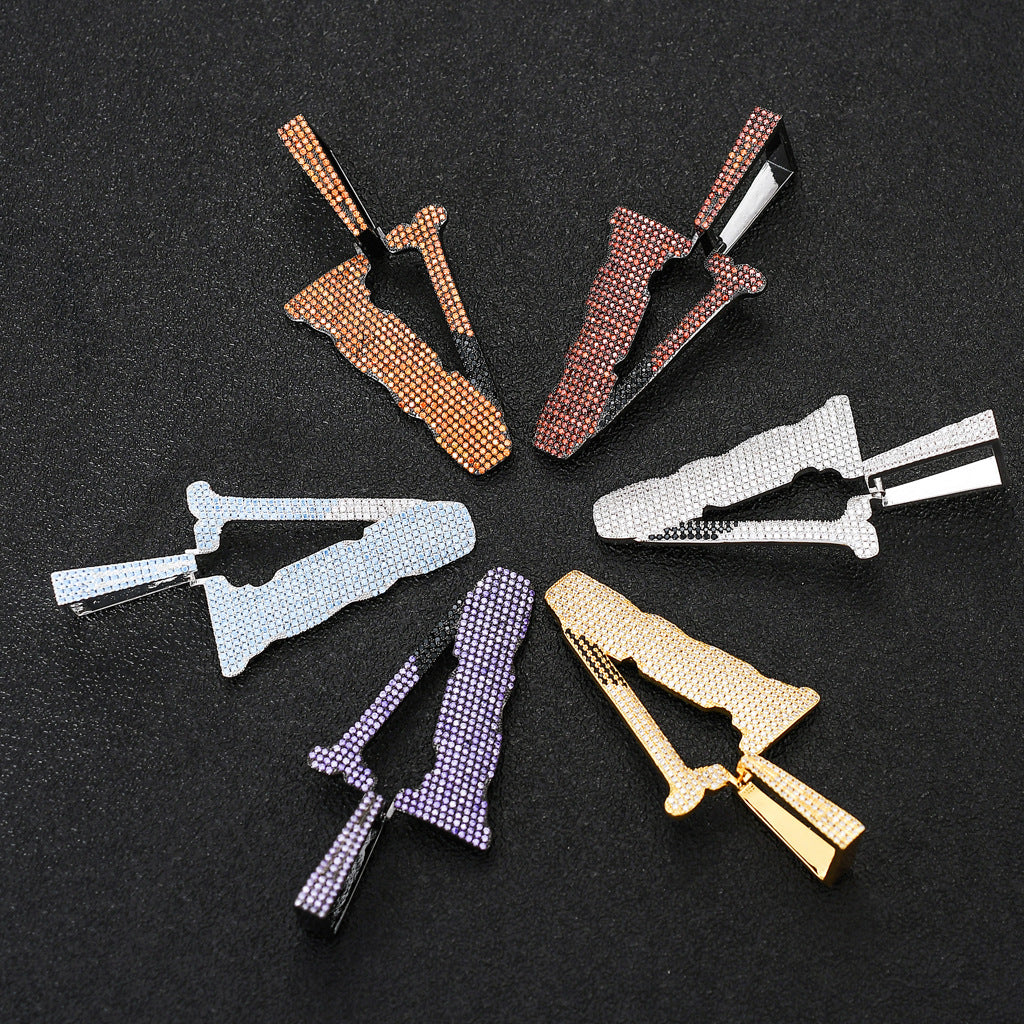 Full Rhinestone Color Zirconium Letter Big V Pendant