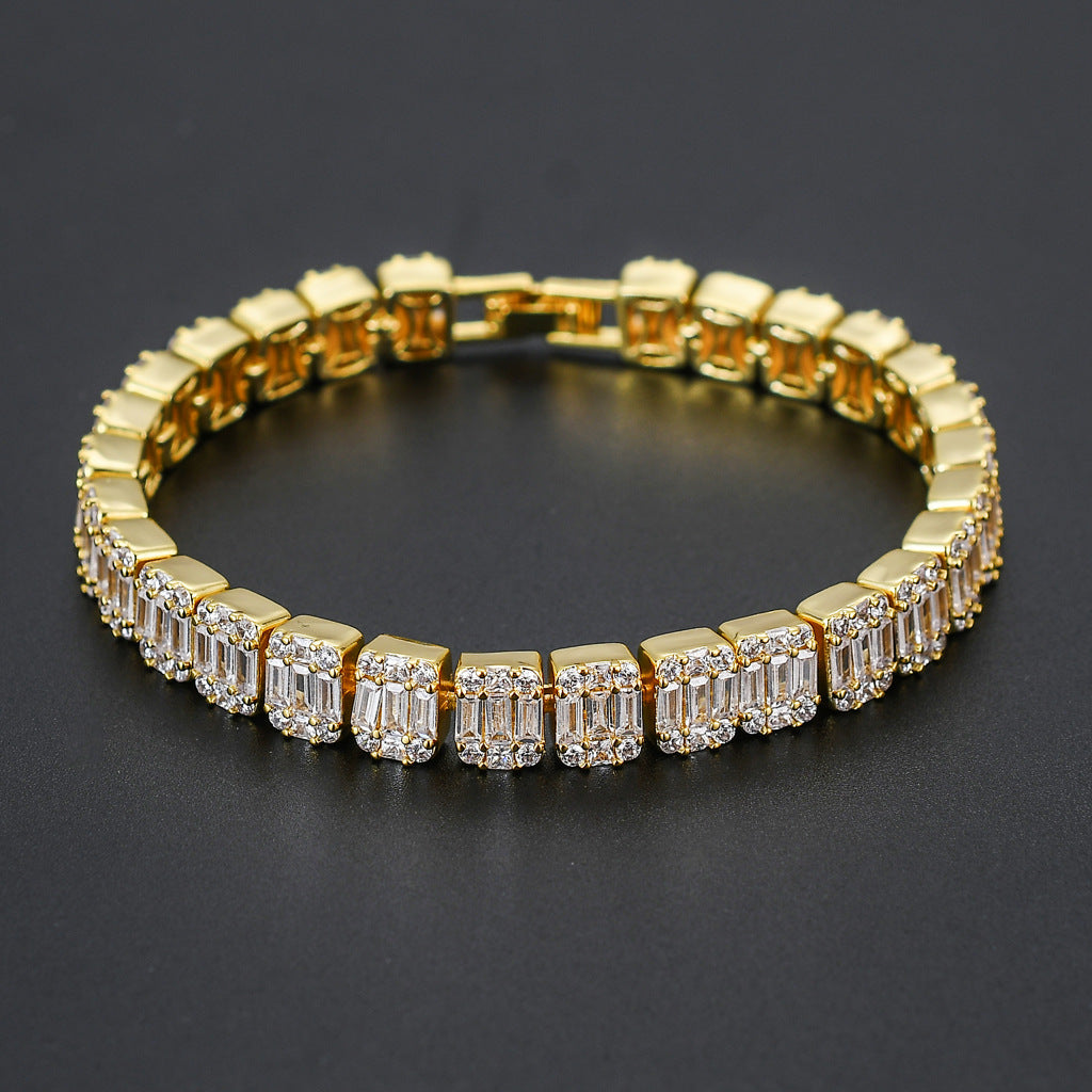 A Row of Gold and Silver Micro-inlaid Square Zircon Bracelets