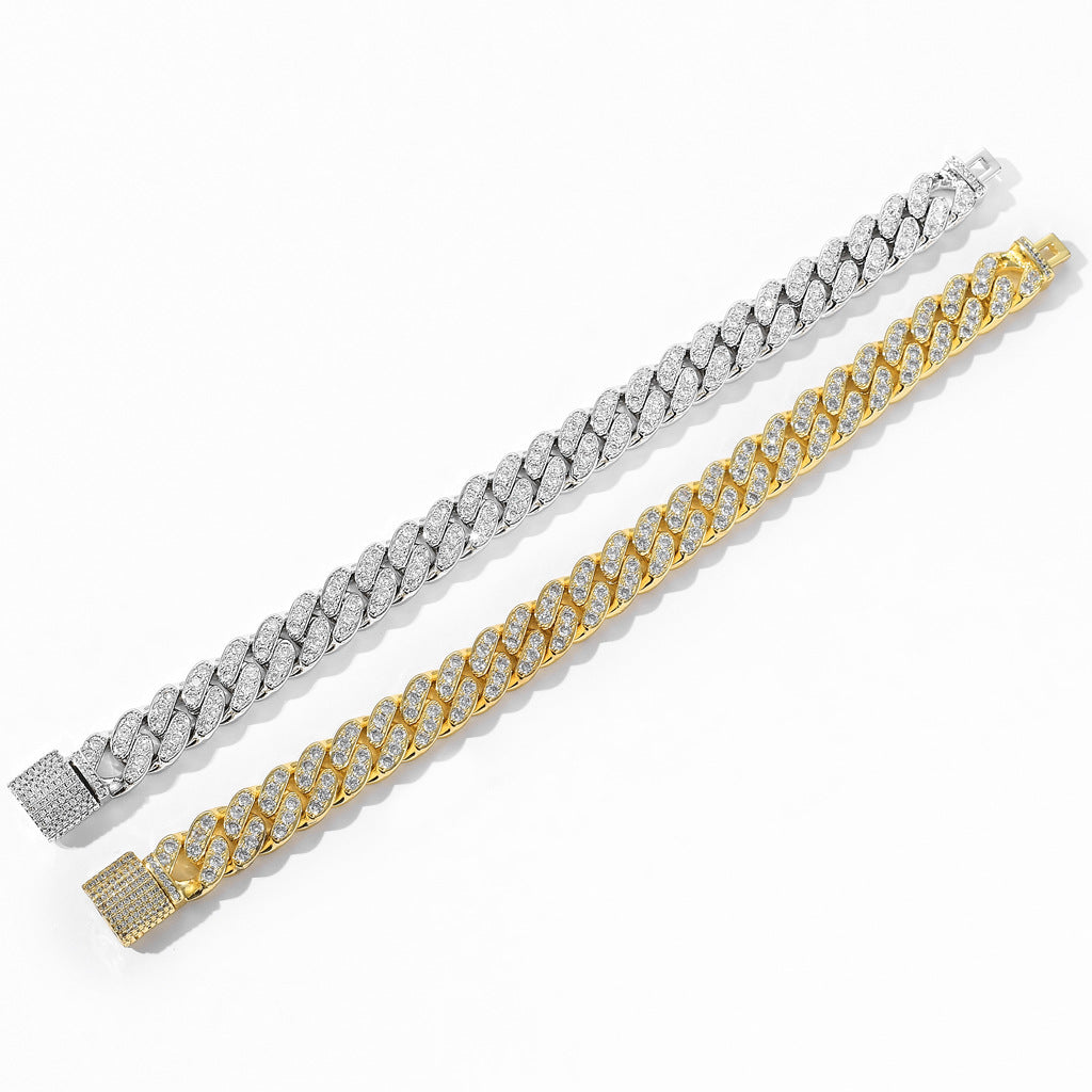 13mm Single Row Zircon Full Diamond Cuban Bracelet