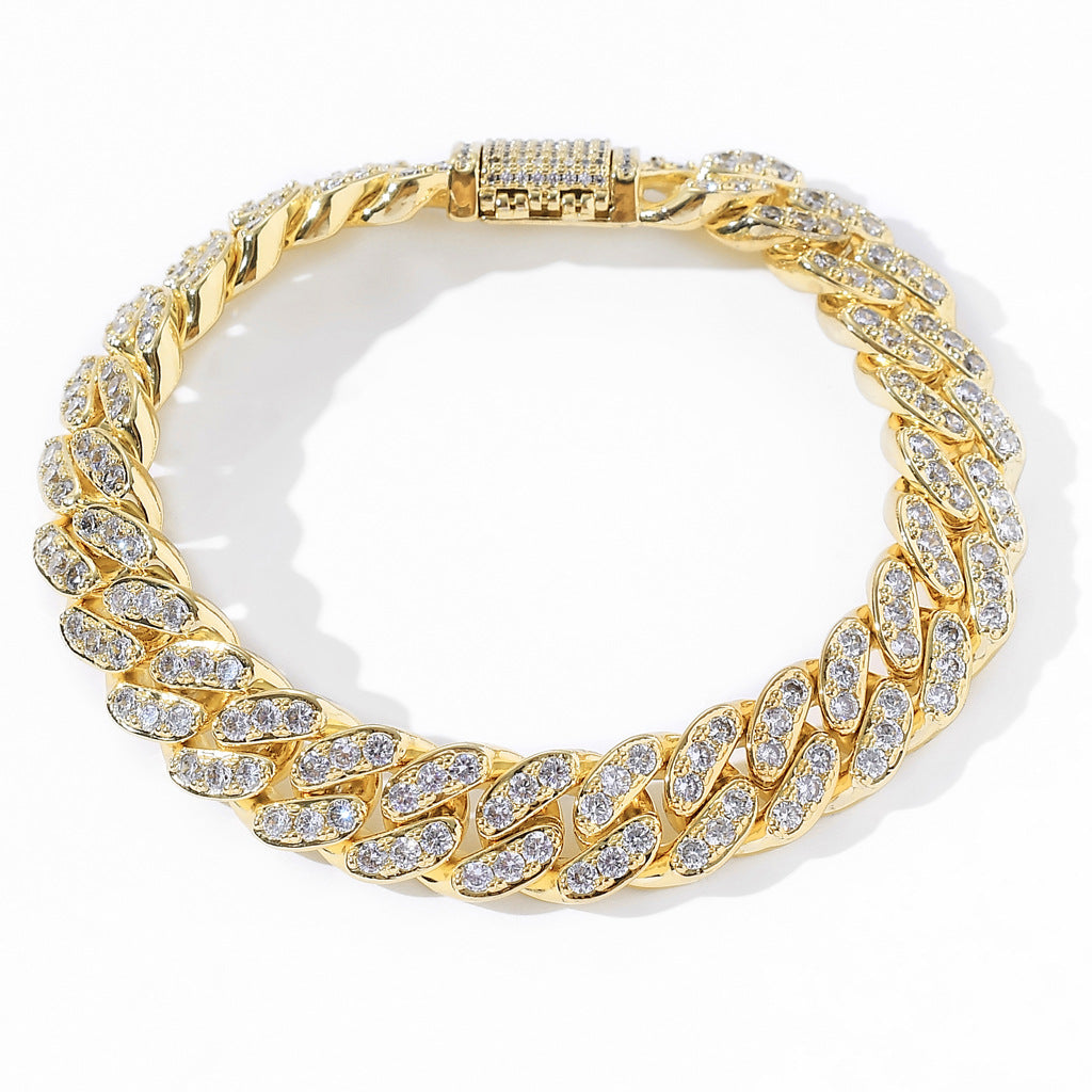 13mm Single Row Zircon Full Diamond Cuban Bracelet