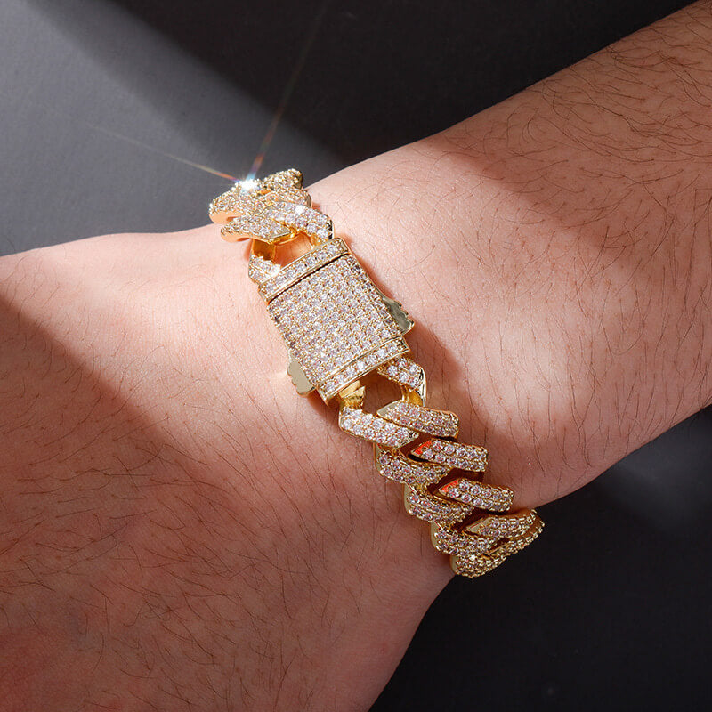 14mm Rhombus Spring Clasp Cuban Chain Bracelet