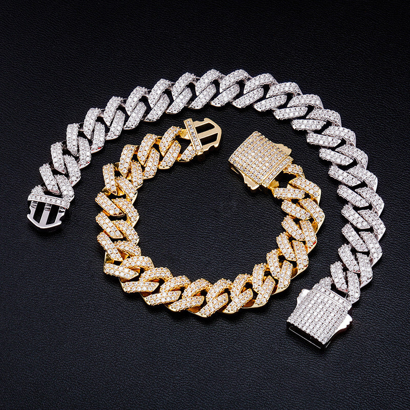 14mm Rhombus Spring Clasp Cuban Chain Bracelet