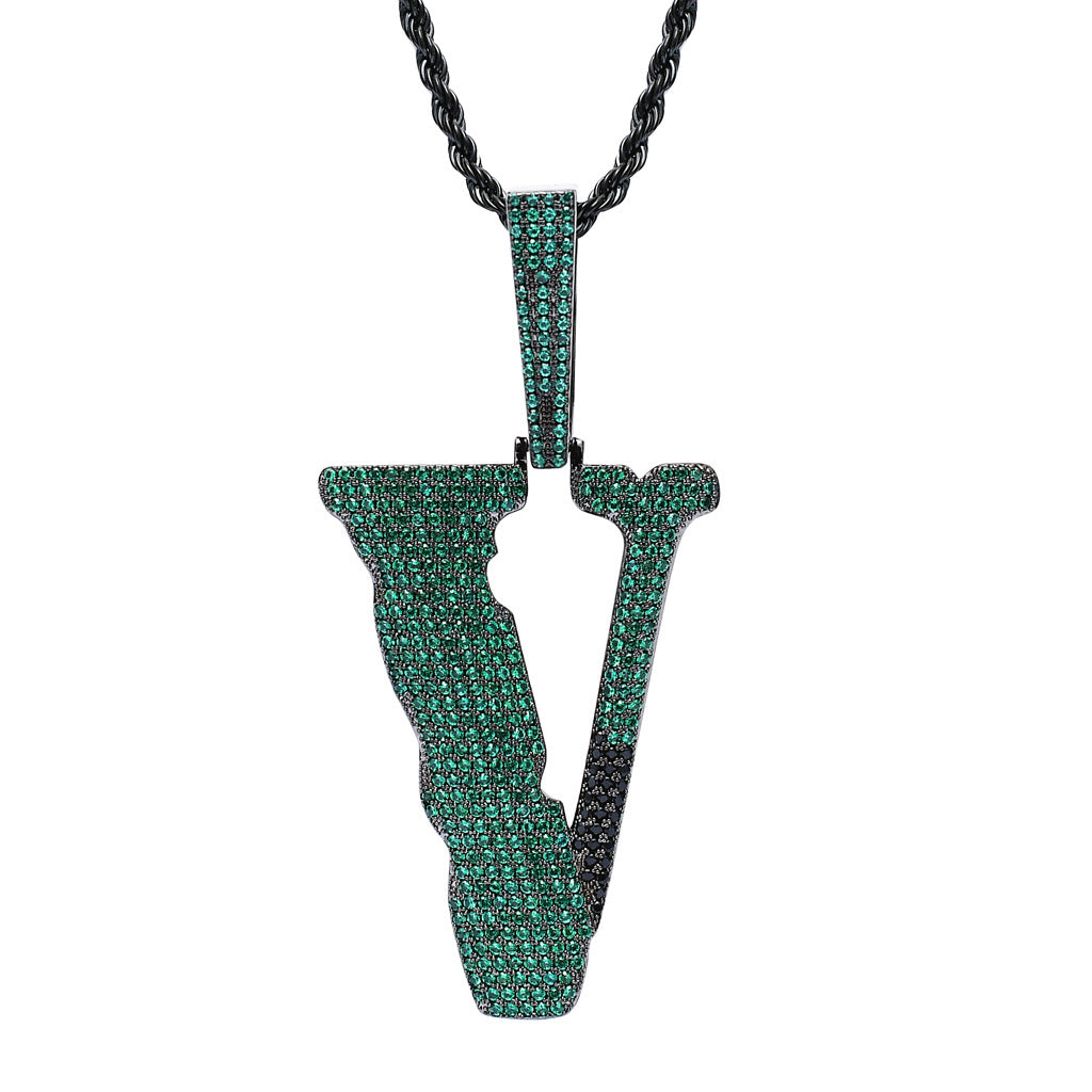 Full Rhinestone Color Zirconium Letter Big V Pendant