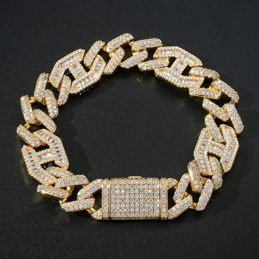 15mm Wide Bar Cuban Link Chain Flip Clasp Bracelet