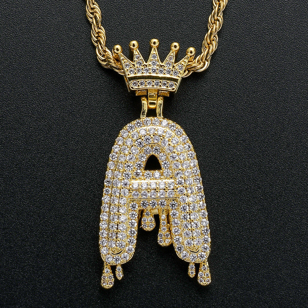 Crown Water Drop English Letter Hip Hop Pendant