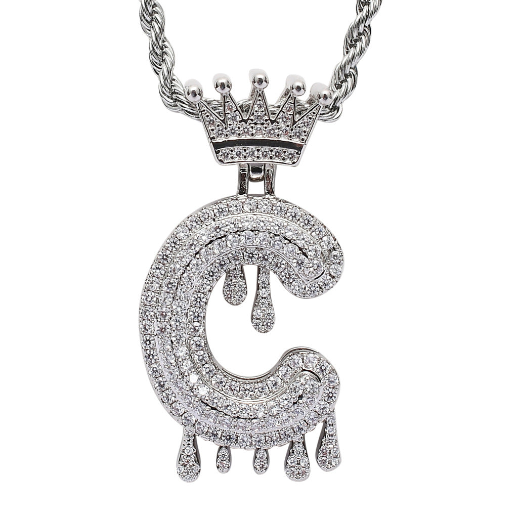 Crown Water Drop English Letter Hip Hop Pendant