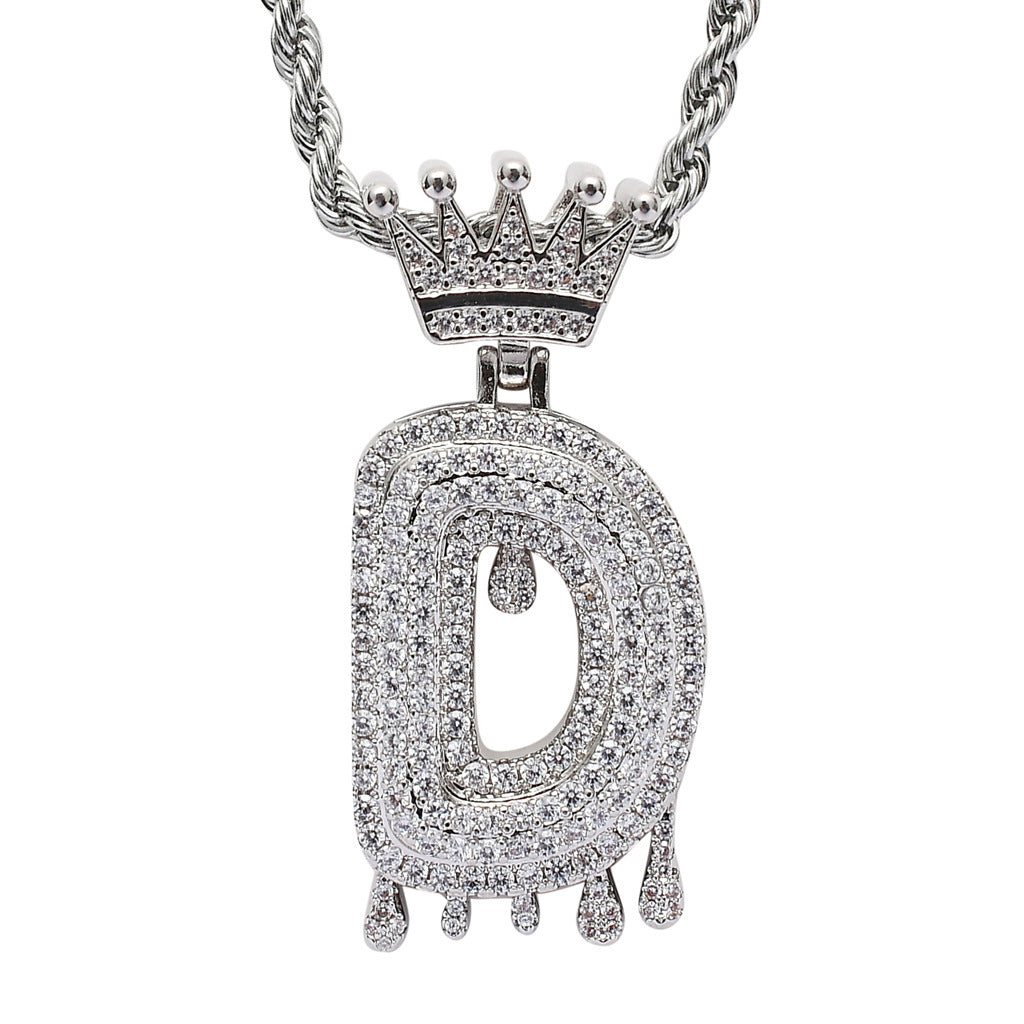 Crown Water Drop English Letter Hip Hop Pendant