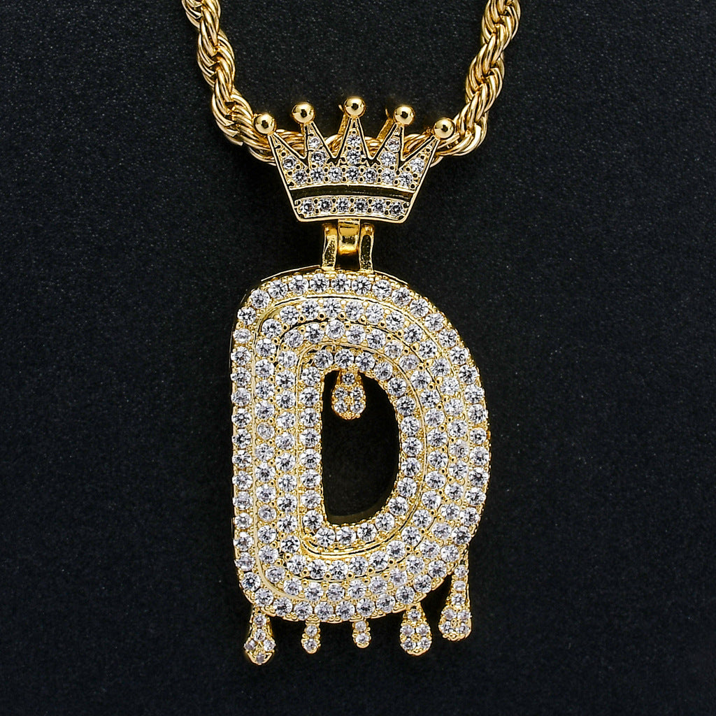 Crown Water Drop English Letter Hip Hop Pendant