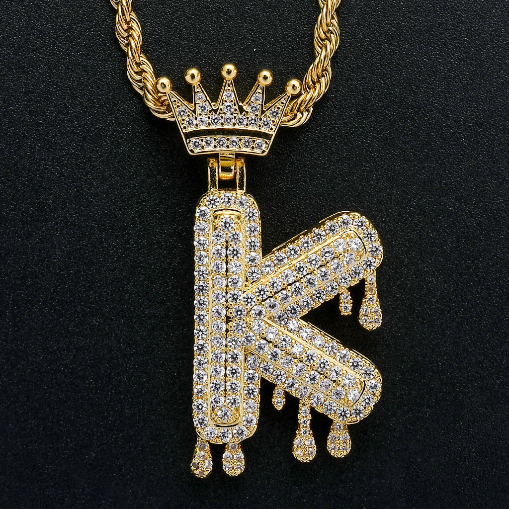 Crown Water Drop English Letter Hip Hop Pendant