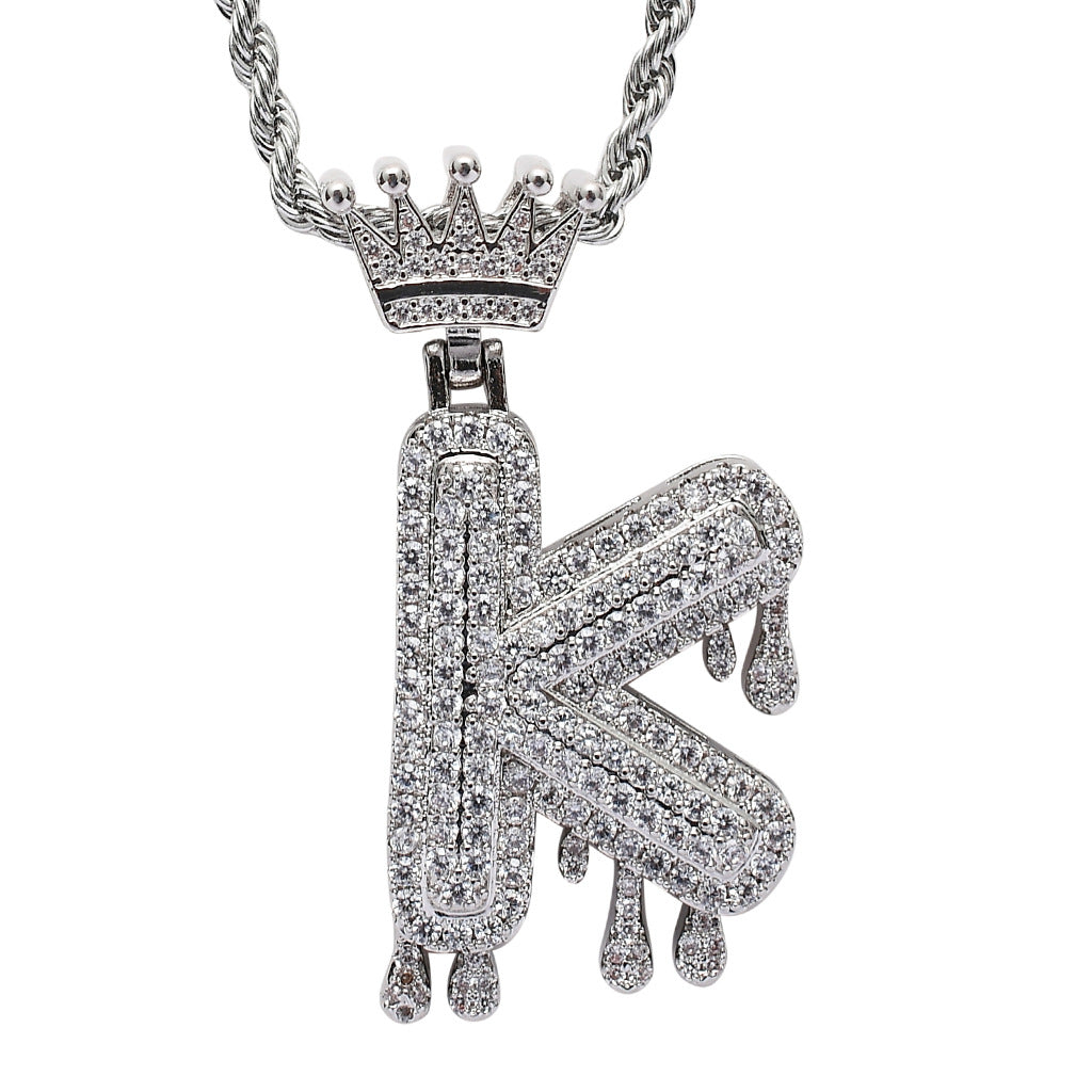 Crown Water Drop English Letter Hip Hop Pendant
