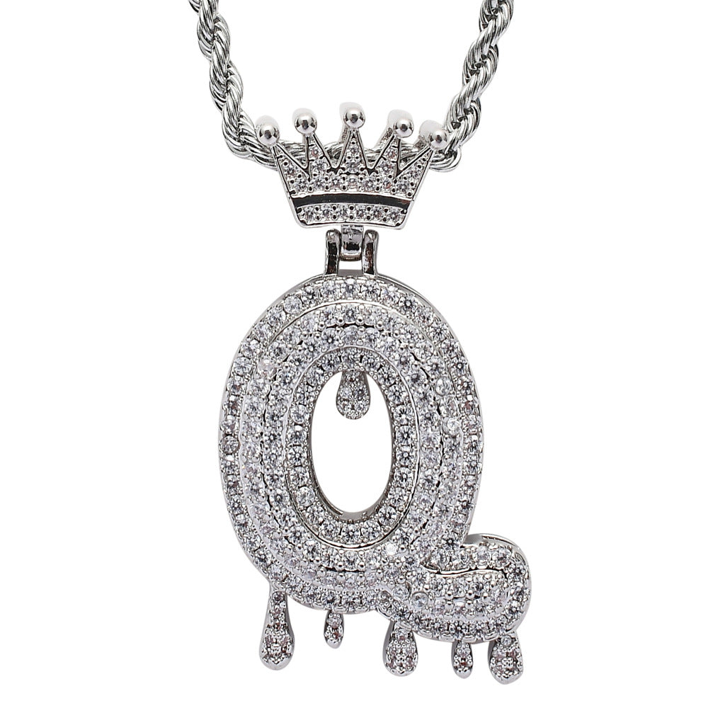 Crown Water Drop English Letter Hip Hop Pendant