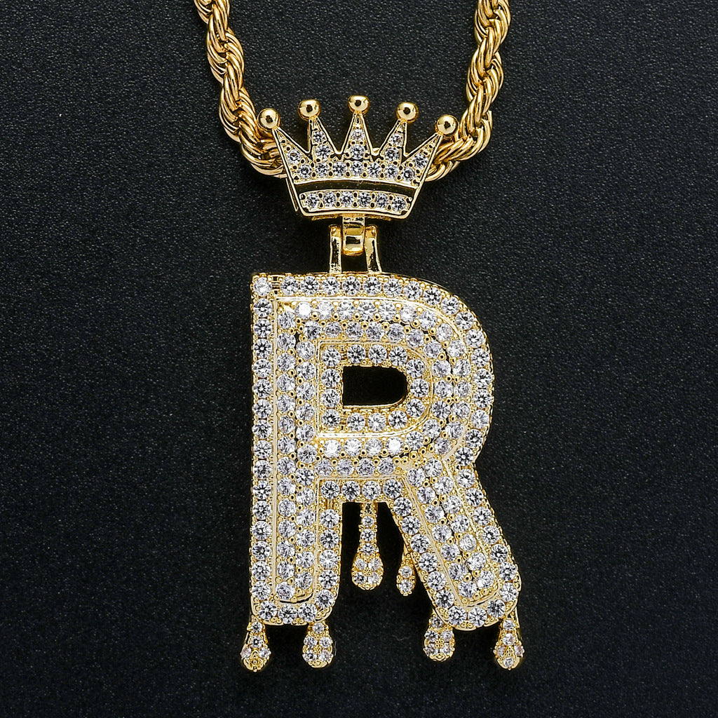 Crown Water Drop English Letter Hip Hop Pendant