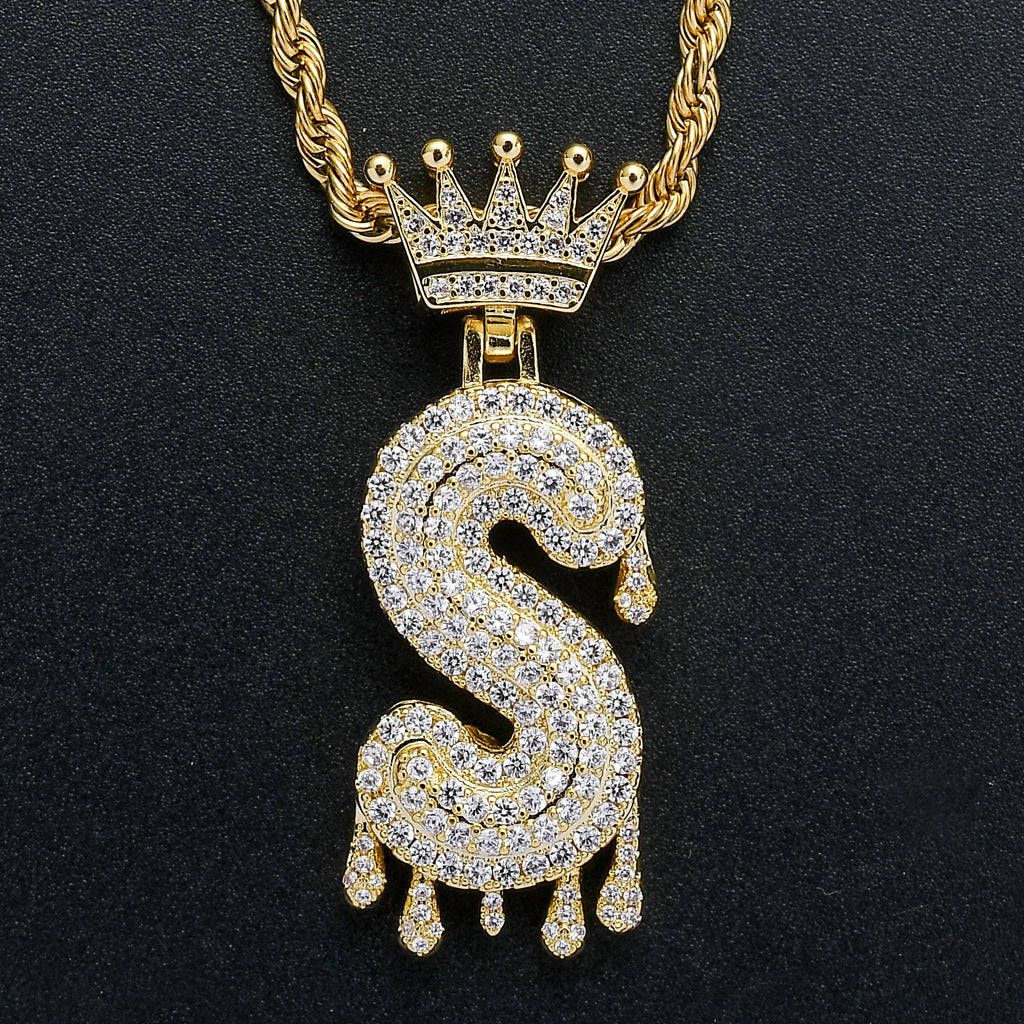 Crown Water Drop English Letter Hip Hop Pendant