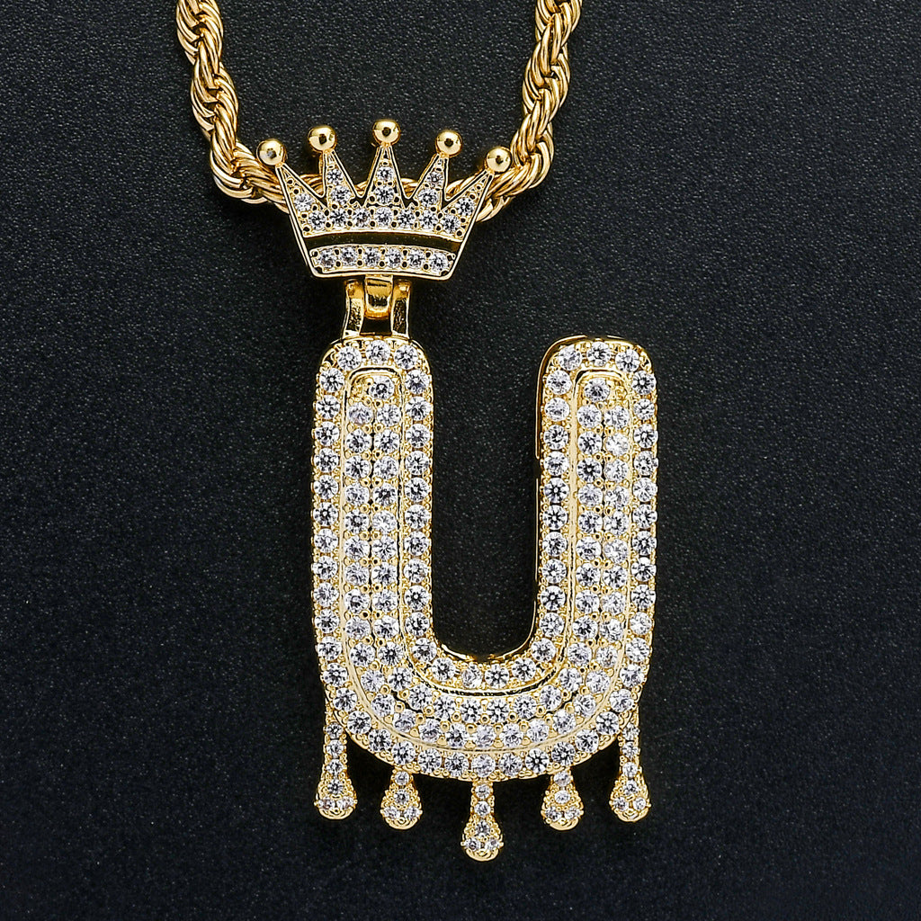 Crown Water Drop English Letter Hip Hop Pendant