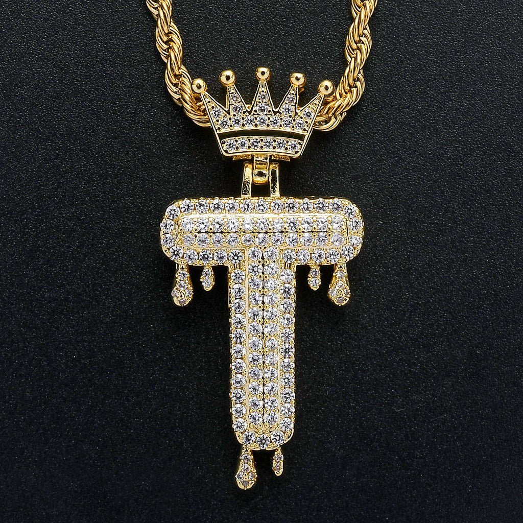 Crown Water Drop English Letter Hip Hop Pendant