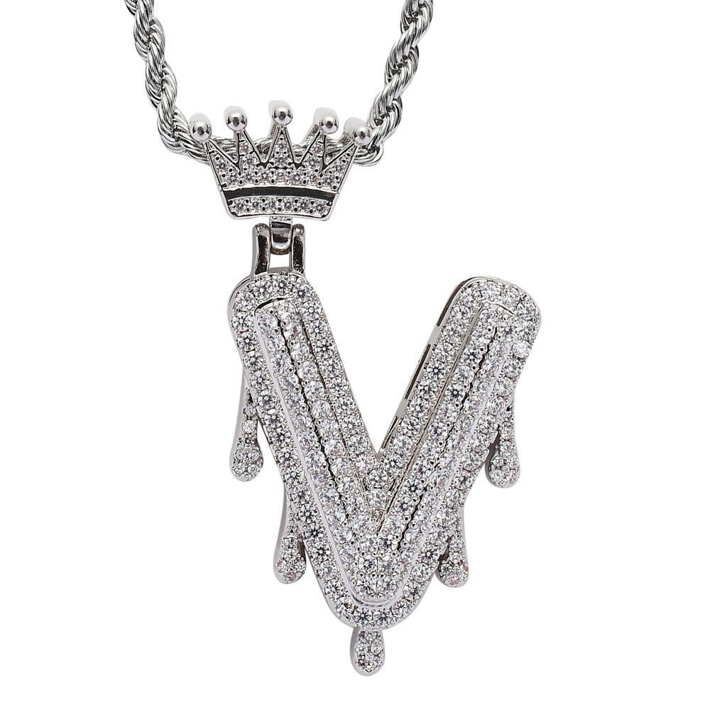 Crown Water Drop English Letter Hip Hop Pendant