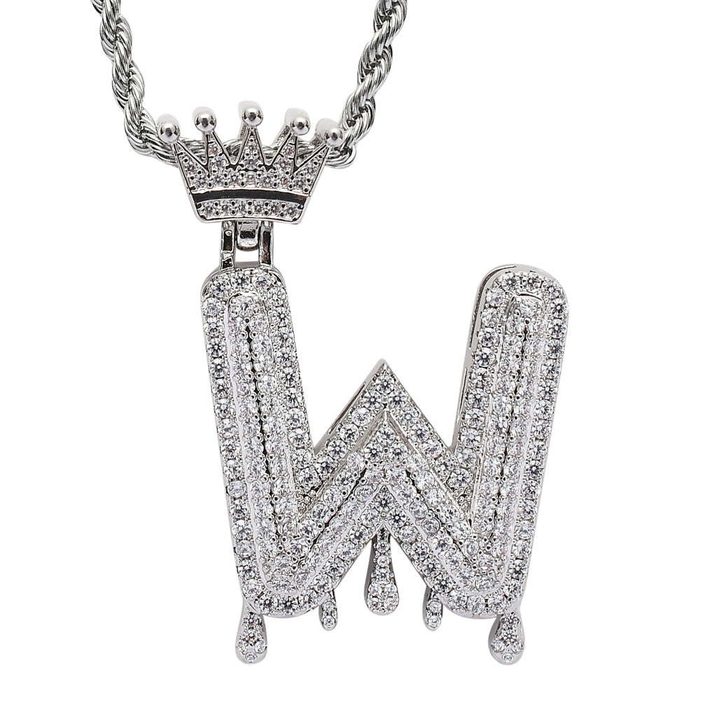 Crown Water Drop English Letter Hip Hop Pendant