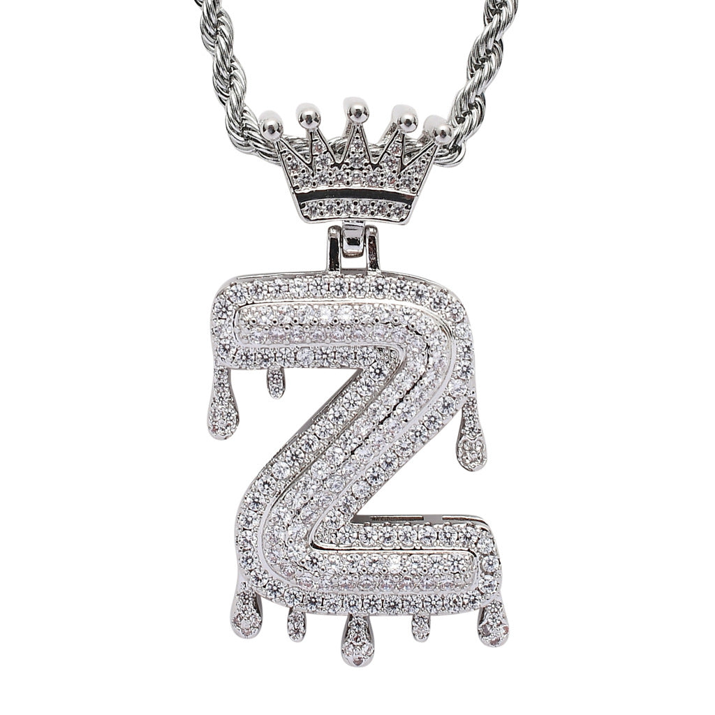 Crown Water Drop English Letter Hip Hop Pendant