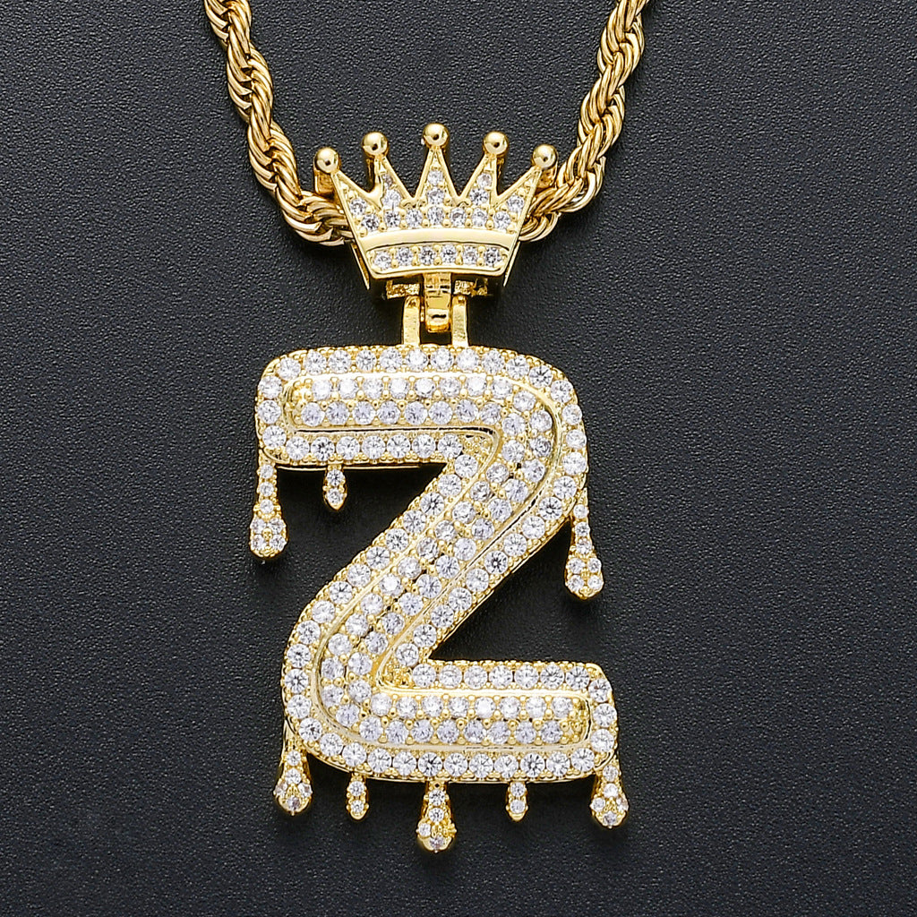 Crown Water Drop English Letter Hip Hop Pendant