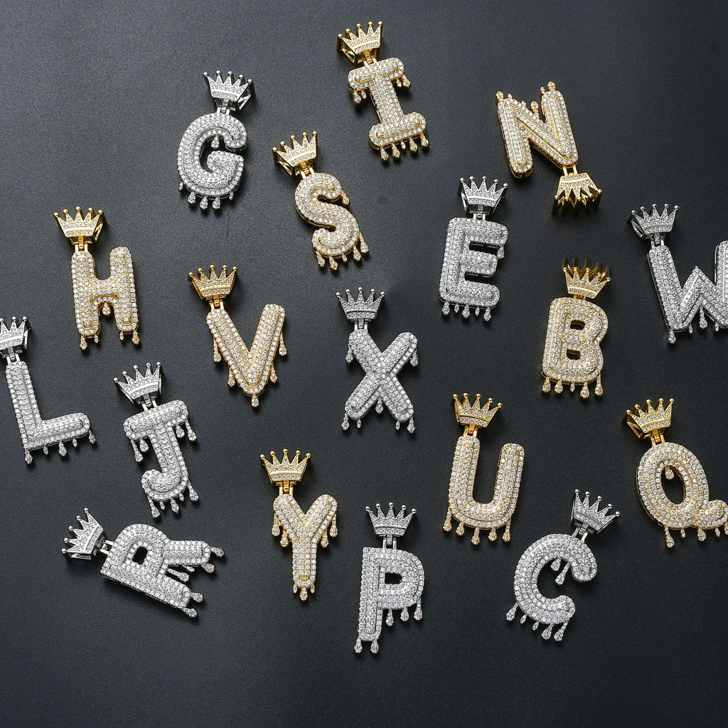 Crown Water Drop English Letter Hip Hop Pendant