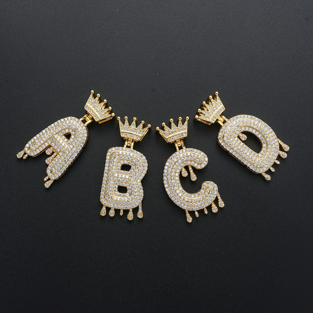 Crown Water Drop English Letter Hip Hop Pendant