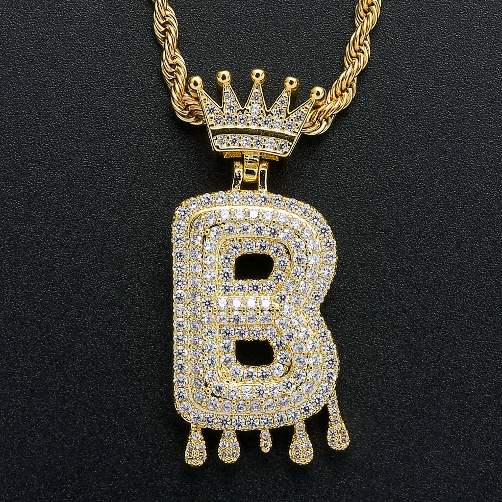 Crown Water Drop English Letter Hip Hop Pendant