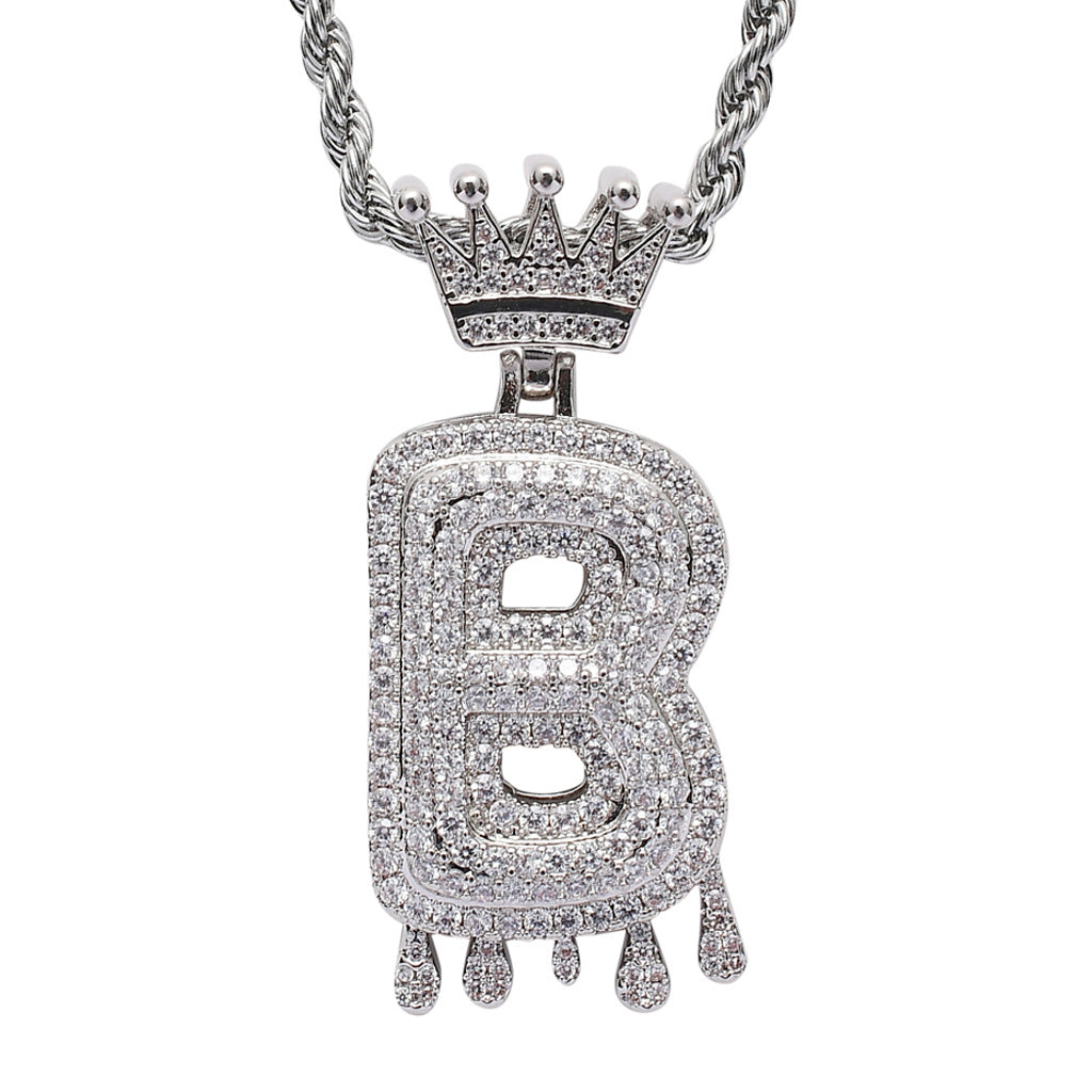 Crown Water Drop English Letter Hip Hop Pendant