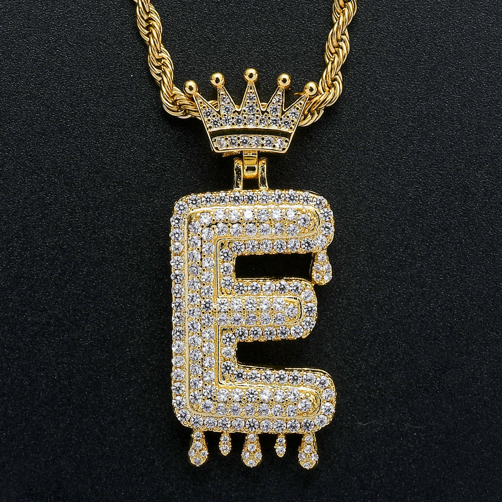 Crown Water Drop English Letter Hip Hop Pendant