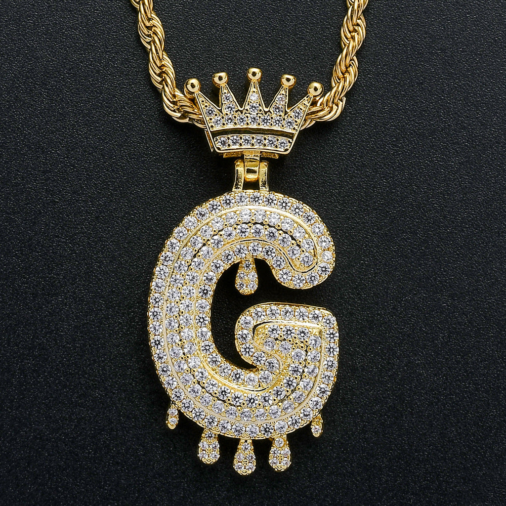 Crown Water Drop English Letter Hip Hop Pendant