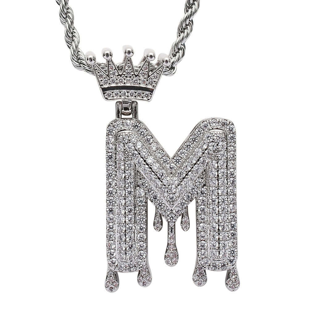 Crown Water Drop English Letter Hip Hop Pendant