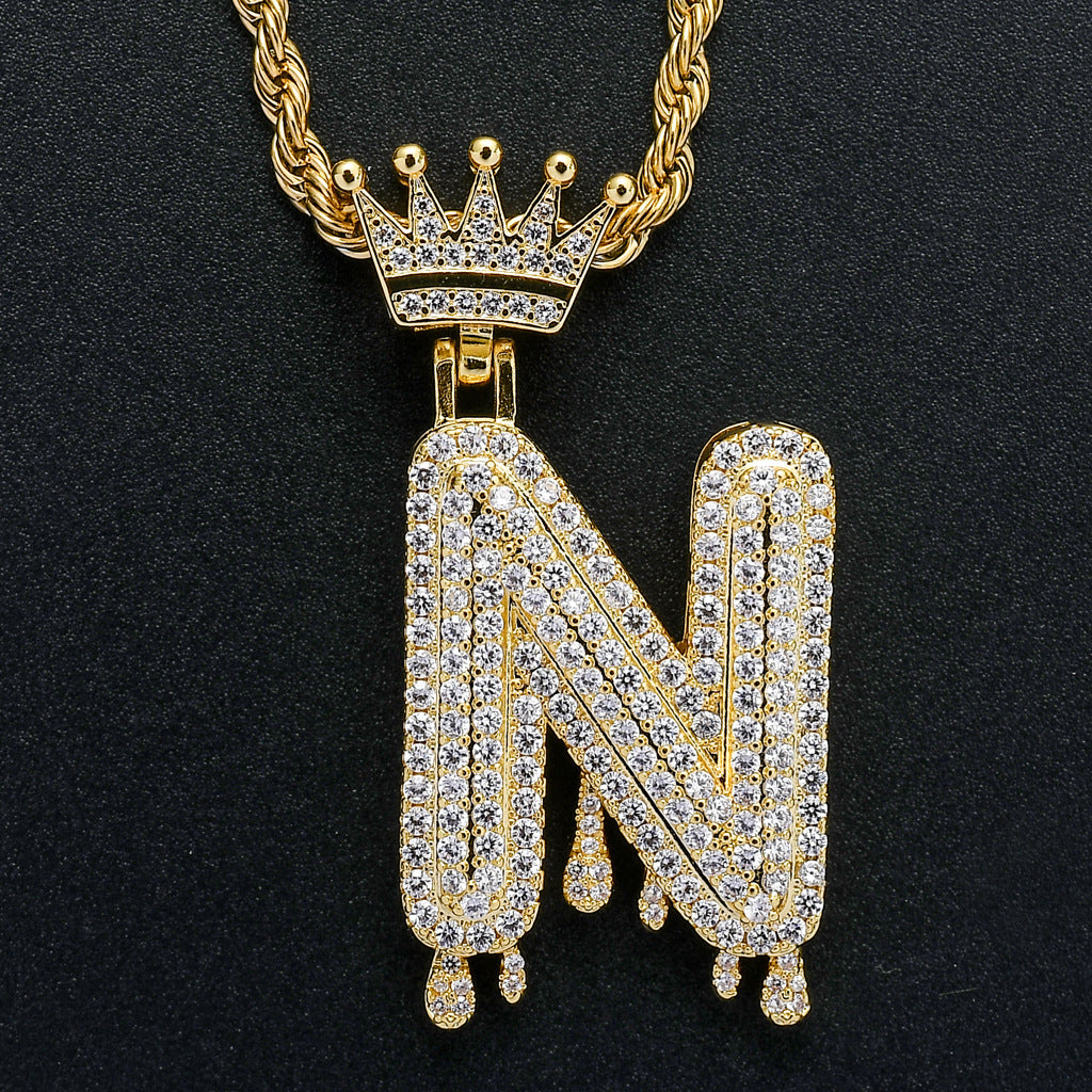 Crown Water Drop English Letter Hip Hop Pendant
