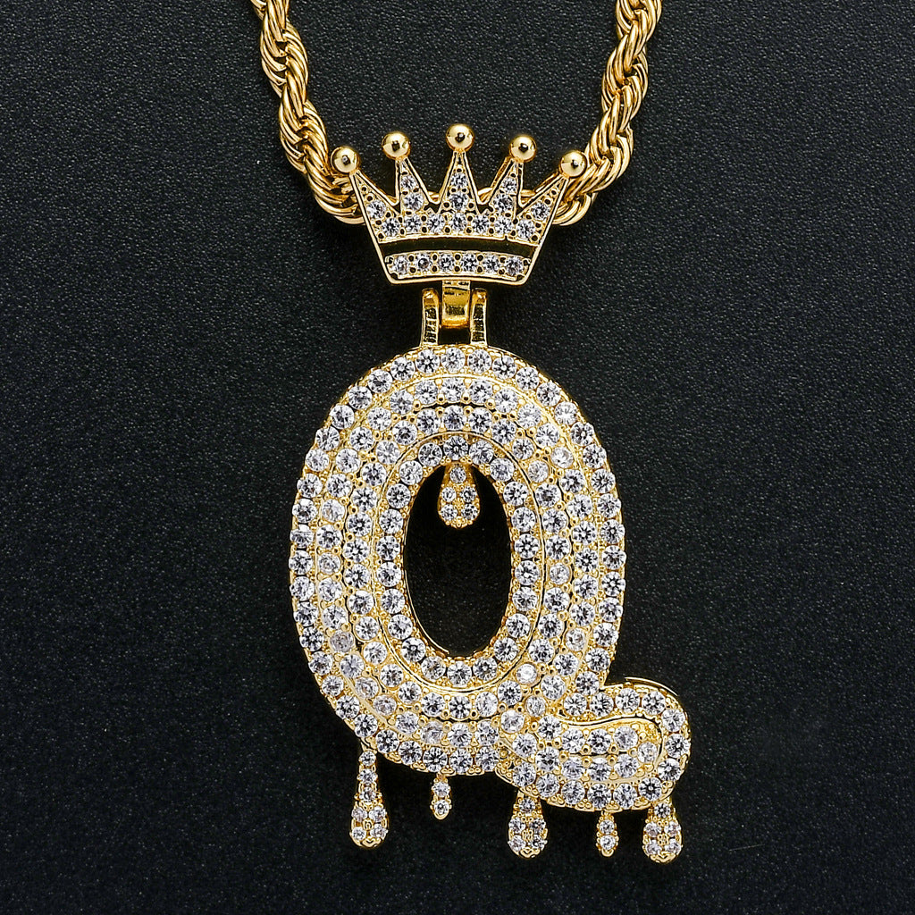 Crown Water Drop English Letter Hip Hop Pendant