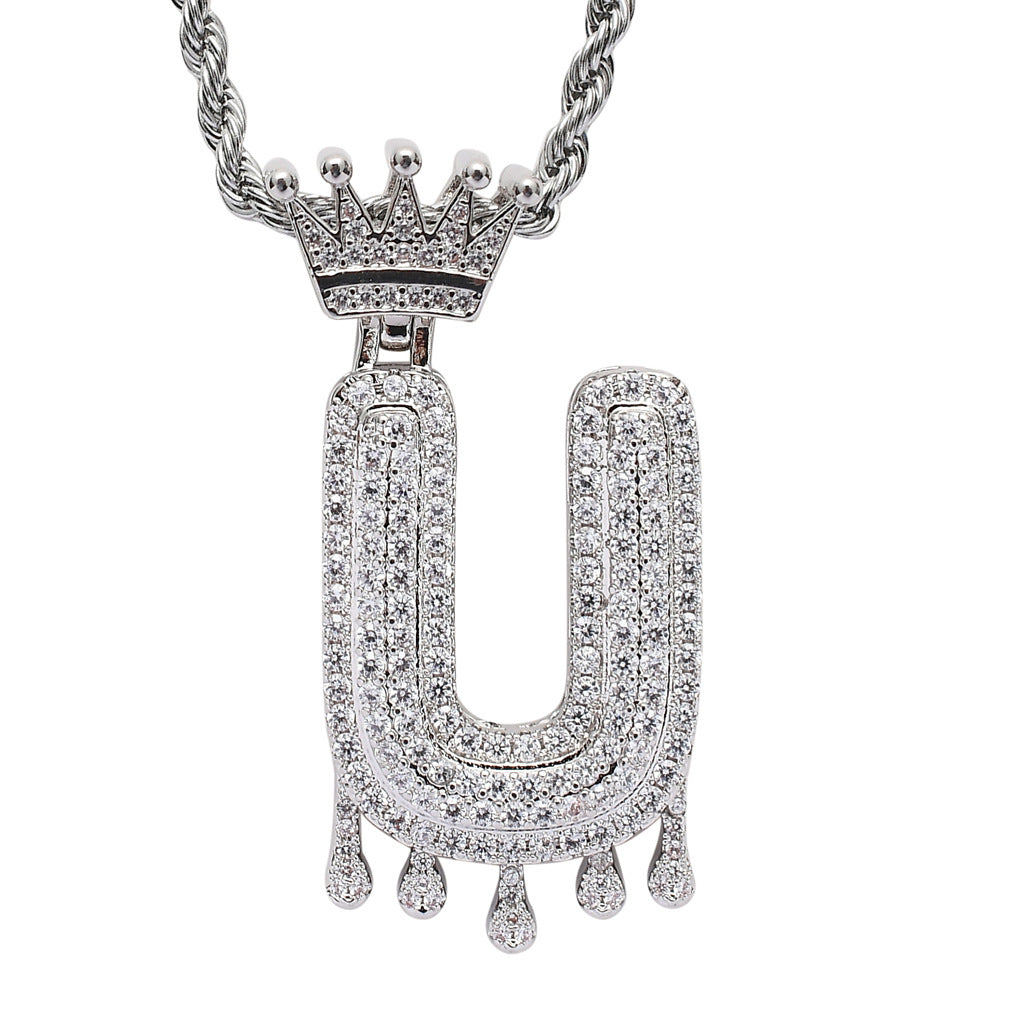Crown Water Drop English Letter Hip Hop Pendant