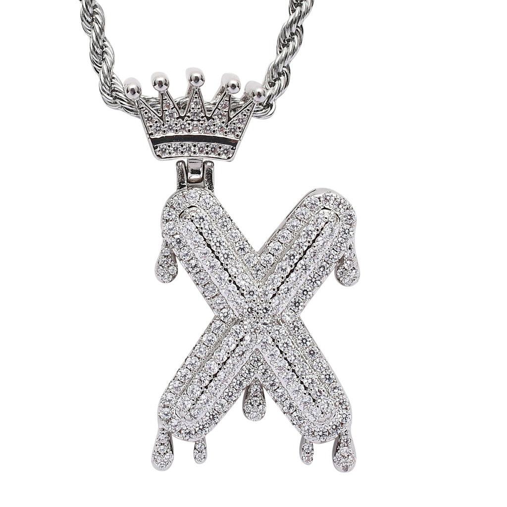Crown Water Drop English Letter Hip Hop Pendant