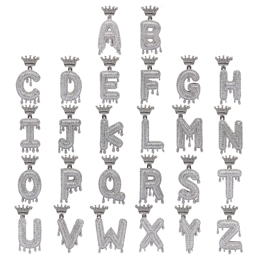 Crown Water Drop English Letter Hip Hop Pendant