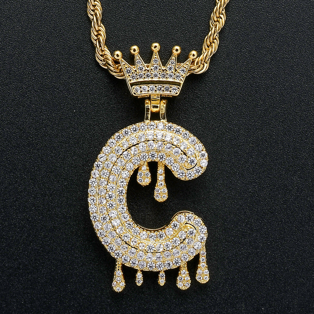Crown Water Drop English Letter Hip Hop Pendant