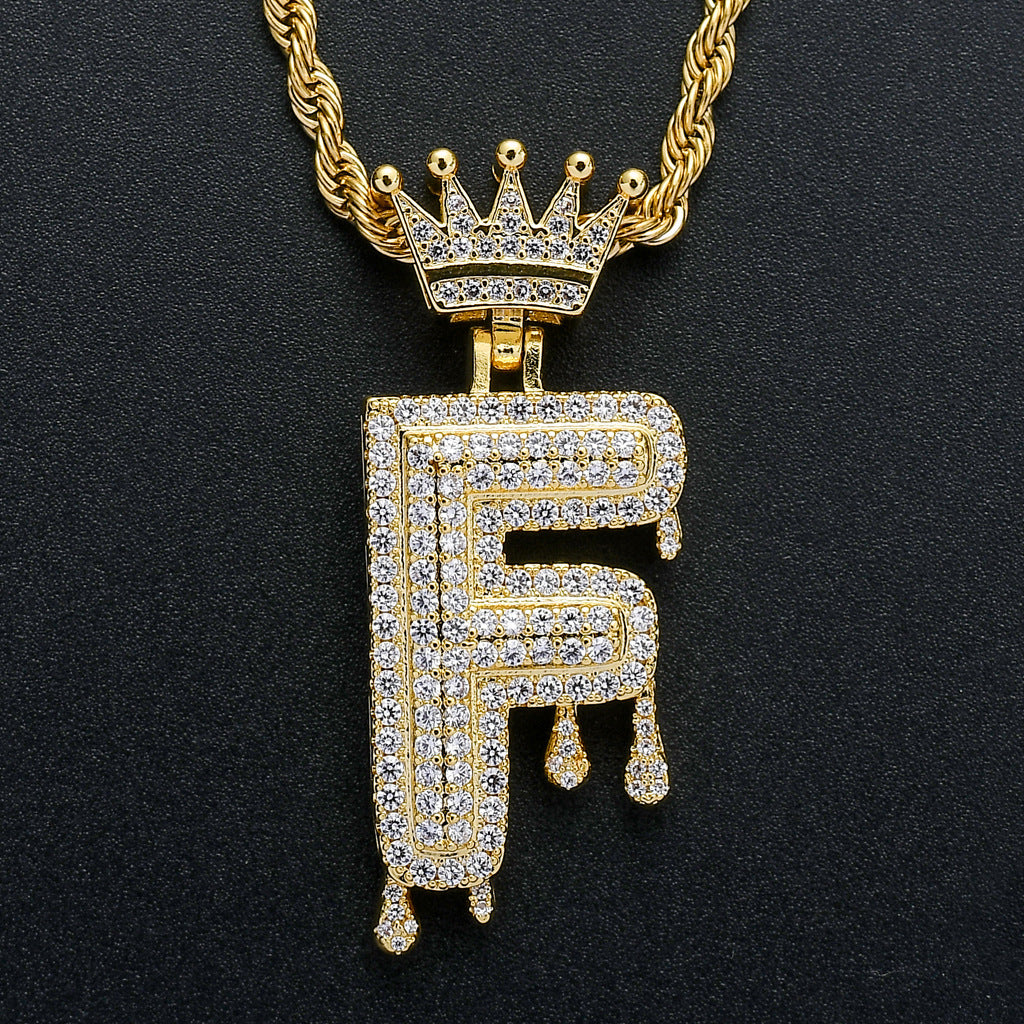 Crown Water Drop English Letter Hip Hop Pendant