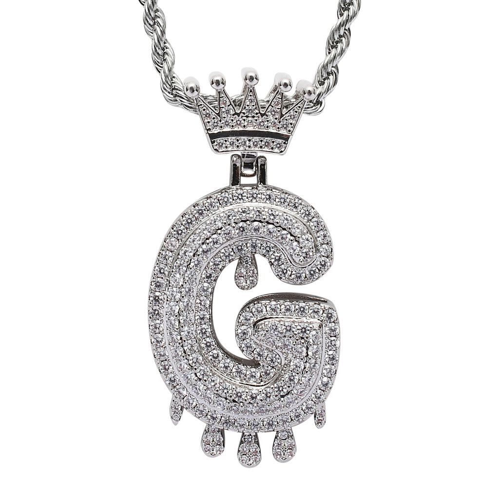 Crown Water Drop English Letter Hip Hop Pendant