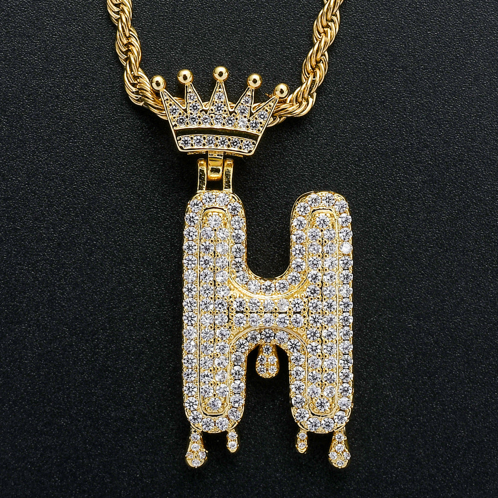 Crown Water Drop English Letter Hip Hop Pendant