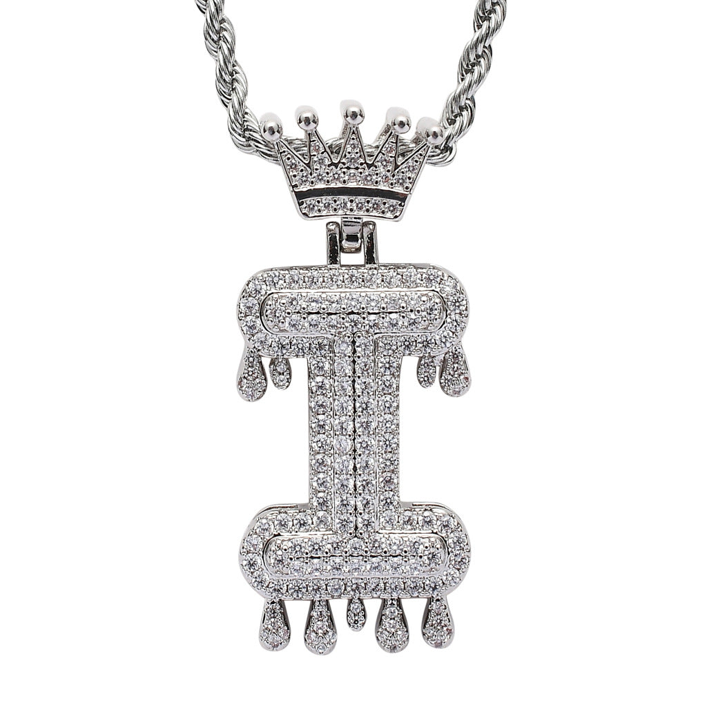 Crown Water Drop English Letter Hip Hop Pendant
