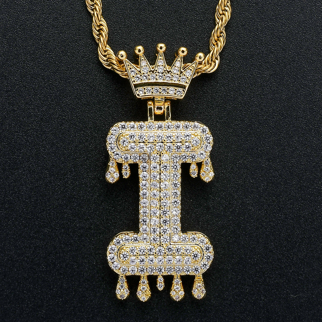 Crown Water Drop English Letter Hip Hop Pendant