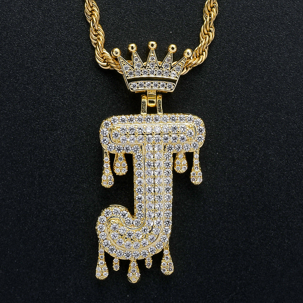 Crown Water Drop English Letter Hip Hop Pendant