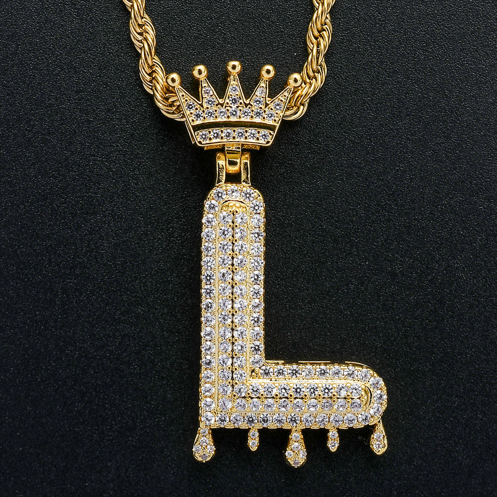Crown Water Drop English Letter Hip Hop Pendant