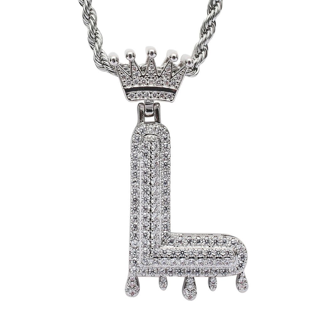 Crown Water Drop English Letter Hip Hop Pendant