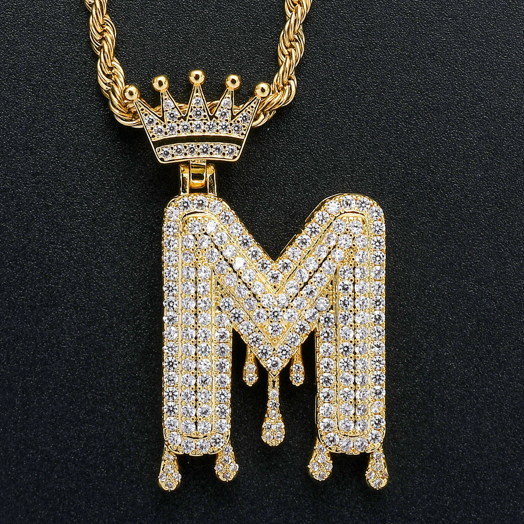 Crown Water Drop English Letter Hip Hop Pendant
