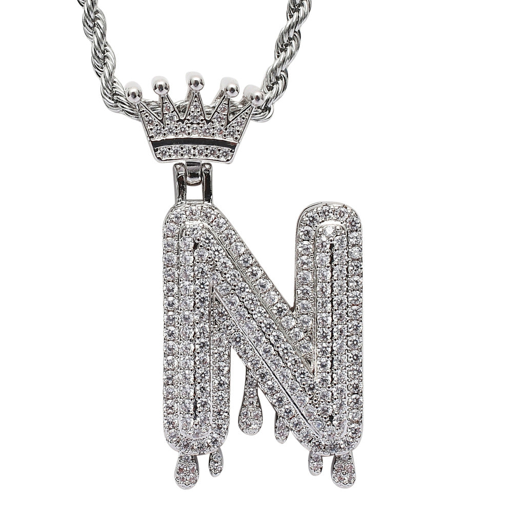 Crown Water Drop English Letter Hip Hop Pendant